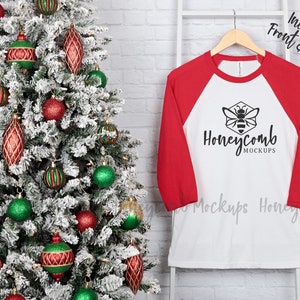 Bella Canvas 3200 Raglan Christmas Mockup, Raglan Mockup, White and Red Bella Canvas 3200 Mockup, Baseball Tee Mockup, Front and Back mockup
