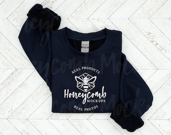 Gildan 18000 Navy Sweatshirt Mockup, Navy 18000 Folded Crewneck Mockup, Folded Navy Gildan 18000 Flatlay Mockup, G180 Navy Sweatshirt Mockup