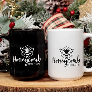 15oz White Mug Mockup, 15oz Black Mug Mockup, Christmas Mug Mockup, Two Mugs Mockup, Matching Mugs Mockup, Side By Side Mugs Mockup