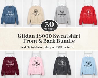 Front and Back Gildan 18000 Mockup Bundle, Gildan Crewneck Sweatshirt Mockup Bundle, Real Photo Mockup, Front and Back are Separate Images