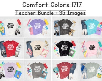Comfort Colors 1717 Mockup Bundle, Teacher Shirt Mockup, Comfort Colors Shirt Mockup Bundle, Real Photo Mockup for POD, 1717 Flat Lay Mockup