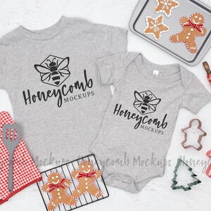 Christmas 3001T and 100B Athletic Heather Mockup, Sibling Matching Mockup, Cookie Crew Mockup, Baby Bodysuit Mockup, Toddler Tee Mockup