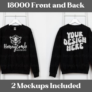 Front and Back Gildan 18000 Mockup, 18000 Black Mockup, Front Back 18000 Mockup, Back of Sweatshirt Mockup Black, 18000 Hanging Mockup