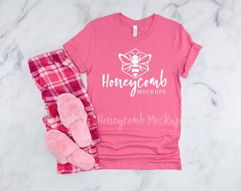 3001 Charity Pink Mockup, Bella Canvas Charity Pink Mockup, Pajama Shirt Mockup, Pink Tshirt Mockup, Bedroom Shirt Mockup, Cozy Mockup