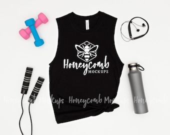 Bella Canvas 3483 Black Muscle Tank,  Unisex Muscle Tank Mockup, Workout Mockup, Bella Canvas Mockup, Fitness Mockup, Black 3483 Mockup
