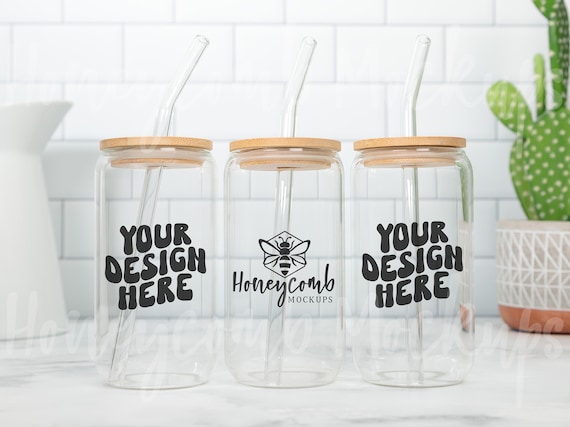 16oz Glass Can Mockup, 16oz Glass Beer Can Mockup, Libbey Glass Mockup, Coffee Mockup, Clear Can Mockup, Glass Can Mockup for Full Wrap, JPG