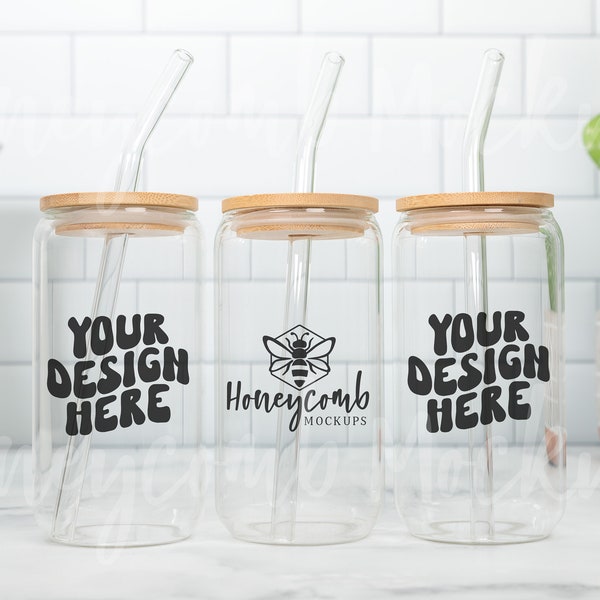 16oz Glass Can Mockup, 16oz Glass Beer Can Mockup, Libbey Glass Mockup, Coffee Mockup, Clear Can Mockup, Glass Can Mockup for Full Wrap, JPG