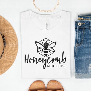 Bella Canvas 3001 White Mockup, Bella Canvas Mockup, Folded Mockup, Summer Mockup, White T-Shirt Mockup, Womens Shirt Mockup, Boho Mockup