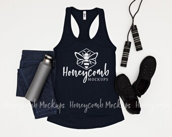 Midnight Navy Next Level 1533 Tank Top Mockup, Women's Ideal Racerback Mockup, Workout Mockup, Tank Top Flatlay, Navy Tank Top Mockup
