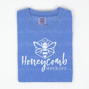 Comfort Colors 1717 Flo Blue Mockup, C1717 Mockup, Flo Blue Comfort Colors T-Shirt Mockup, 1717 Folded Flat Lay Mockup, Real Photo Mockup