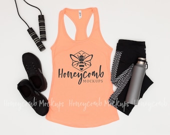 Light Orange Next Level 1533 Tank Top Mockup, Women's Ideal Racerback Mockup, Workout Mockup, Tank Top Flatlay, Orange Tank Top Mockup