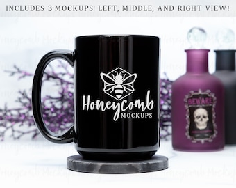 Halloween Mug Mockup, 15oz Black Mug Mockup, Coffee Mug Mockup, Witchy Mug Mockup, 15oz Mug Mockup, Gothic Mug Mockup, Blank Mug Mockup