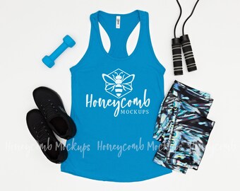 Turquoise Next Level 1533 Tank Top Mockup, Womens Ideal Racerback Mockup, Workout Mockup, Tank Top Flatlay, 1533 Mockup, Womens Tank Mockup