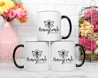 11oz Black Accent Mug Mockup, Two Tone Mug Mockup 11oz, Valentines Mockup, Pretty Mug Mockup, Black Handle Mug Mockup, Both Sides Mug Mockup
