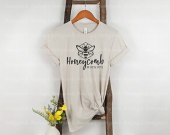 Heather Dust Bella Canvas 3001, Hanging Shirt Mockup, Knotted Shirt Mockup , Blank Shirt Mockup, SVG Mockup, Fall Mockup, Shirt Mockup