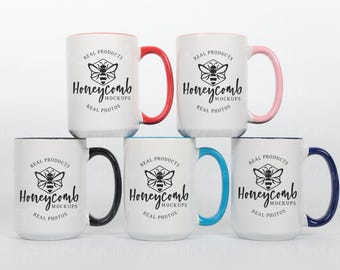 15oz Accent Coffee Mug Mockup, Color Chart for Accent Mugs, 15oz Red Accent Mug, Black Accent Mug, Light Blue Accent Mug, Pink Accent Mug