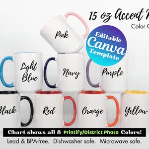 Maqueta de taza de 15 oz con carta de colores para usuarios de Printify, plantilla editable de carta de colores para tazas de Canva, carta de colores para taza de 15 oz con carta de colores de District Photo