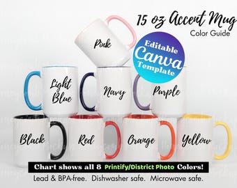15oz accentmok kleurenkaart mockup voor gebruikers van Printify, bewerkbare canvas mok kleurenkaartsjabloon, districtsfoto 15oz accentmok kleurenkaart