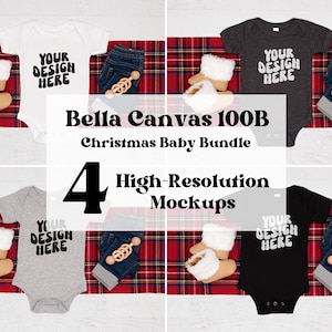 100B Christmas Mockup, Bella Canvas Baby Mockup Bundle, Gender Neutral Baby Mockup, 100B White, 100B Black Mockup, Baby Bodysuit Mockup