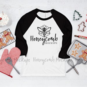 Christmas 3200 White Black Mockup, 3200 Christmas Mockup, Raglan Mockup, Bella Canvas 3200 Mockup, Cookie Crew Mockup, Baseball Tee Mockup
