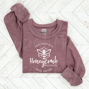 Gildan Heather Sport Dark Maroon Mockup, Heather Sport Dark Maroon 18000 Folded Crewneck Mockup, Folded 18000 Flat Lay Mockup, G180 Mockup
