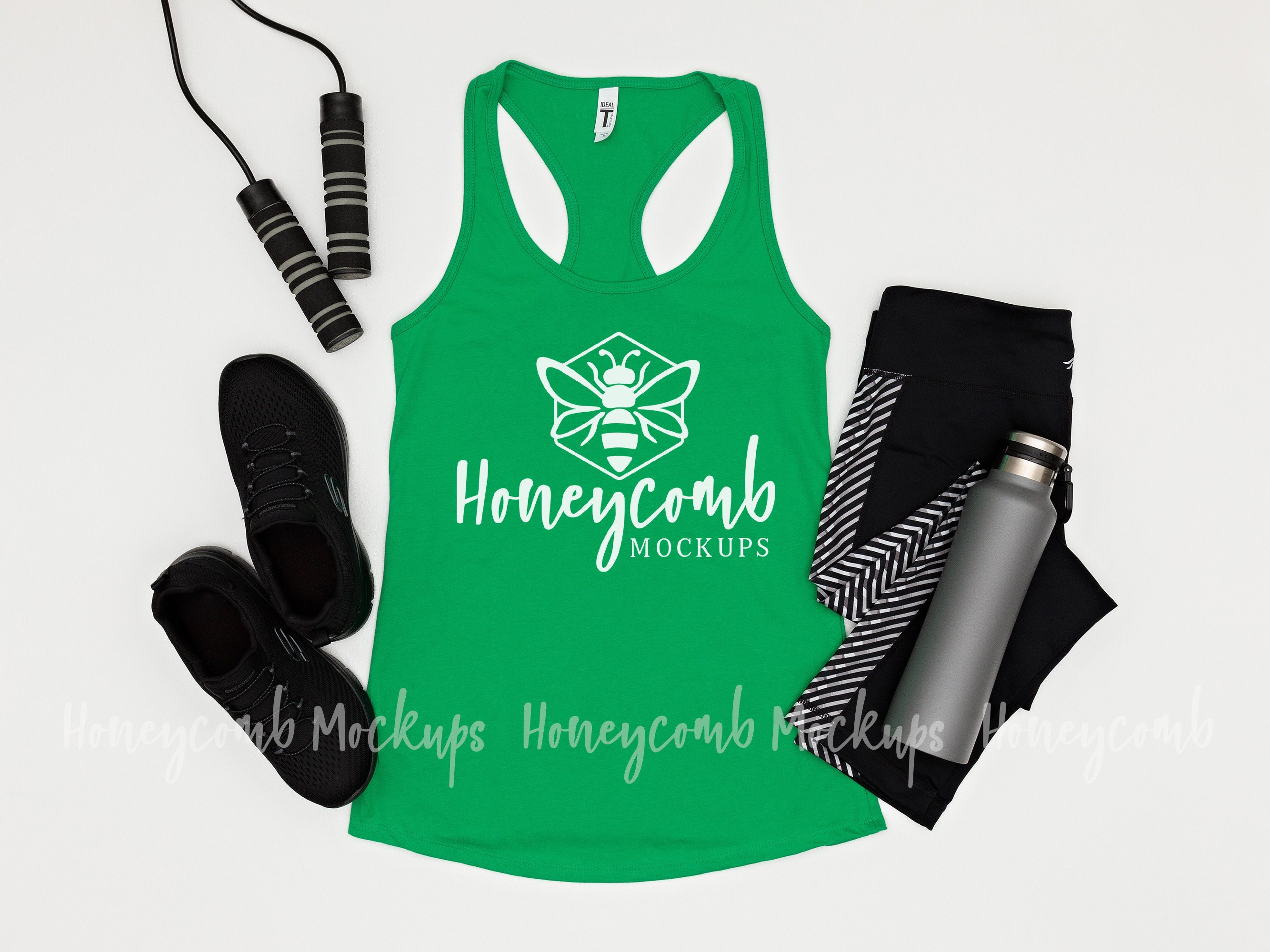 Kelly Green Next Level 1533 Tank Top Mockup, Women's Ideal Racerback Mockup, Workout Mockup, Tank Top Flatlay, Green Tank Top Mockup