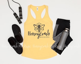 Banana Cream Next Level 1533 Tank Top Mockup, Women's Ideal Racerback Mockup, Workout Mockup, Tank Top Flatlay, 1533 Mockup, Next Level Mock
