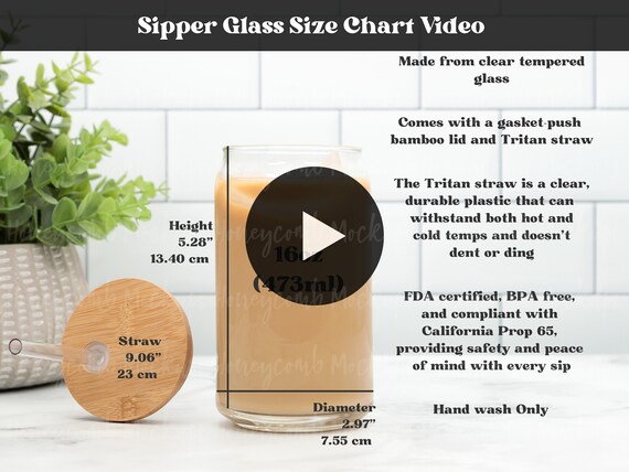 Sipper Glass Video Mockup, Sipper Glass Size Chart, Printify Sipper Glass Mockup, 16oz Glass Beer Can Mockup, Glass Can Video Size Chart