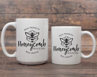 11oz and 15oz White Mug Mockup, Two Mugs Mockup, Side by Side Mugs Mockup, Mug Size Comparison Mockup, Print on Demand Mug Mockup Sizing