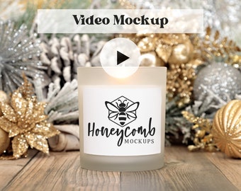 Candle Mockup Video, 11oz Frosted Glass Candle Mockup, Printed Mint 11oz Frosted Glass Candle Mockup, 11oz Christmas Candle Mockup Video