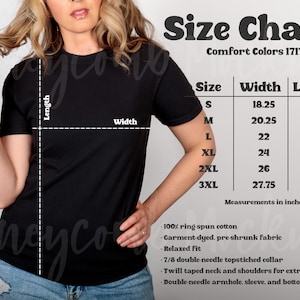 1717 Size Chart, Comfort Colors 1717 Size Chart, Comfort Colors Size Guide, Comfort Colors Sizing, Black 1717 Size Chart, Size Chart Mockup