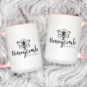 15oz Pink Accent Mug Mockup, Two Mugs Mockup, Accent Mug Mockup, 15oz Mug Mockup, Front and Back Mug Mockup, Both Sides Mug Mockup