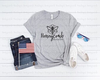 Athletic Heather 3001 Bella Canvas Mockup, Patriotic Mockup, 4th of July Mockup 3001 , Womens Shirt Mockup,Bella Canvas Mockup