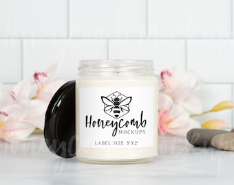 9oz Soy Candle Mockup, Printify 9oz Candle Mockup, Jar Candle Mockup with Smooth Black Lid, Lumient 9oz Candle Mockup, Spa Candle Mockup