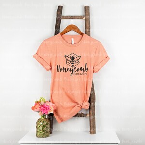 Heather Prism Sunset Bella Canvas 3001, Hanging Shirt Mockup, Knotted Shirt Mockup , Blank Shirt Mockup, SVG Mockup,  Summer Shirt Mockup