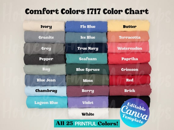 1717 Color Chart for Printful Users, Editable Canva Template Color Chart C1717, Comfort Colors Color Chart 1717, Comfort Colors Color Guide