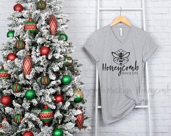 3005 Christmas Mockup, Athletic Heather 3005 V-Neck Mockup, Bella Canvas Mockup, 3005 Mockup, Hanging Holiday Mockup, V-Neck Shirt Mockup