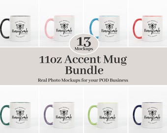 11oz Accent Mug Mockup Bundle, 11oz Colorful Mug Mockup Bundle, Two-Tone Mug Mockup, 11oz Pink Accent Mug, Black Accent Mug, Red Accent Mug