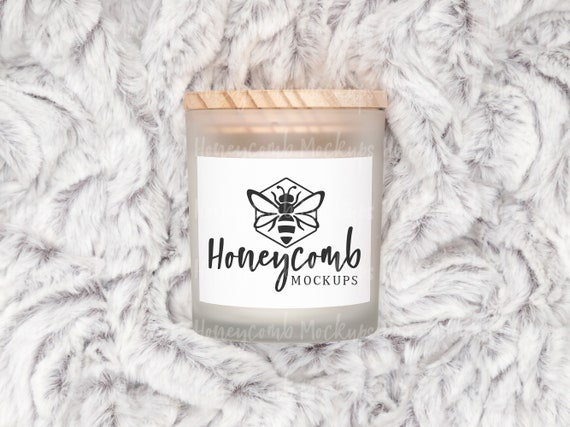 11oz Frosted Glass Candle Mockup with Wooden Lid, Printed Mint 11oz Candle Frosted Glass Mockup, Candle Label Mockup, POD Jar Candle Mockup