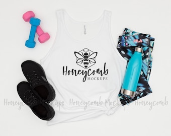 Bella Canvas 3480 White Jersey Tank, Unisex Jersey Tank Mockup, Workout Mockup, Bella Canvas Mockup, White 3480 Mockup, Fitness Mockup