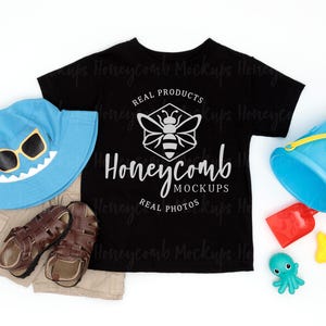 Bella Canvas 3001T Black Mockup, Bella Canvas Kids Black Mockup, Kids Black Shirt Flat Lay Mockup, Kids Summer Mockup, Toddler Boy Mockup