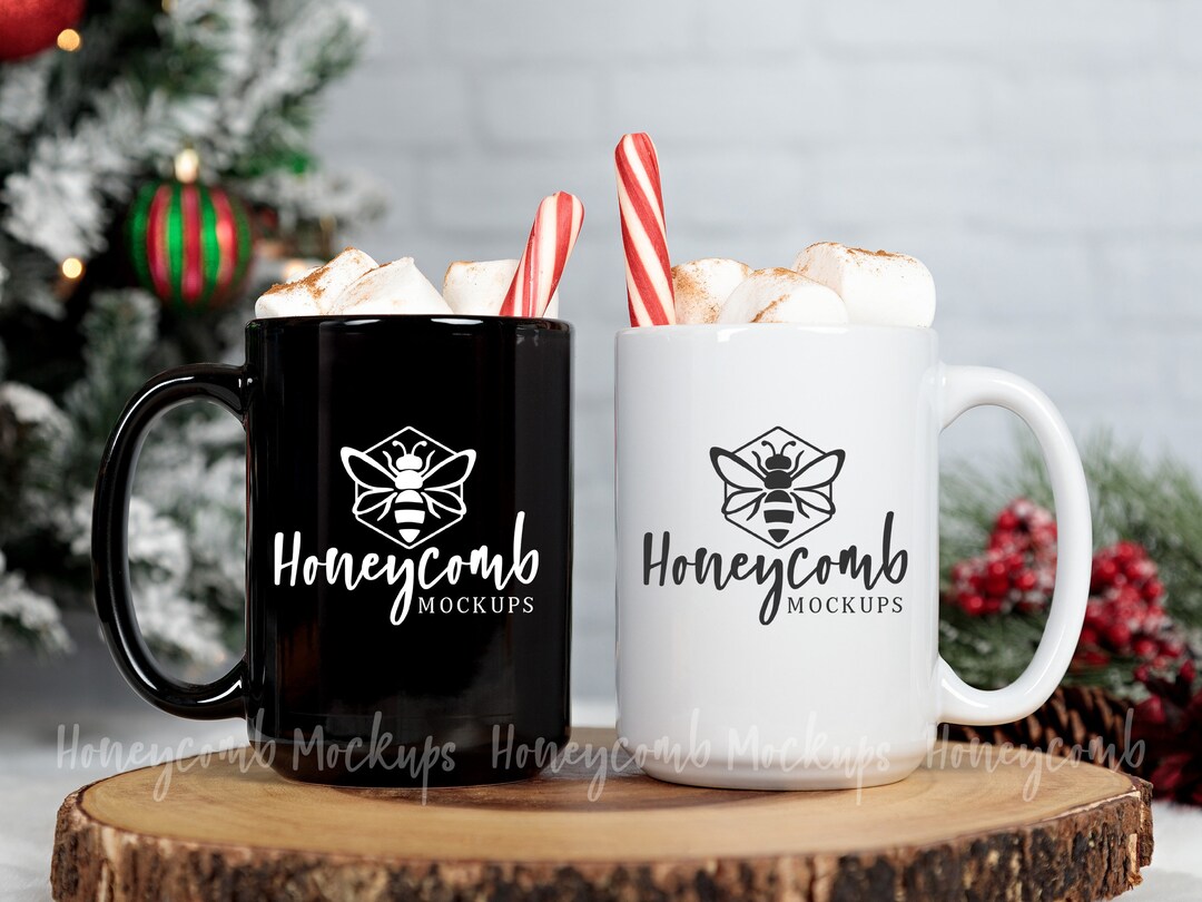 15 Unzen schwarz und weiß Tasse Mockup, Weihnachten Tasse Mockup