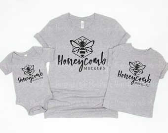 Mommy and Me Mockup, Athletic Heather 3001 3001T and 100B Mockup, Athletic Heather Family Mockup, Group Mockup,  Bella Canvas Mom and Me