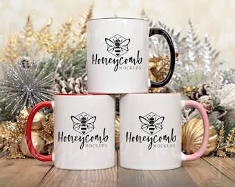 11oz Accent Mug Mockup, Black Accent Mug Mockup, Red Accent Mug Mockup, Pink Accent Mug Mockup, Christmas Mug Mockup 11oz, Mug Trio Mockup