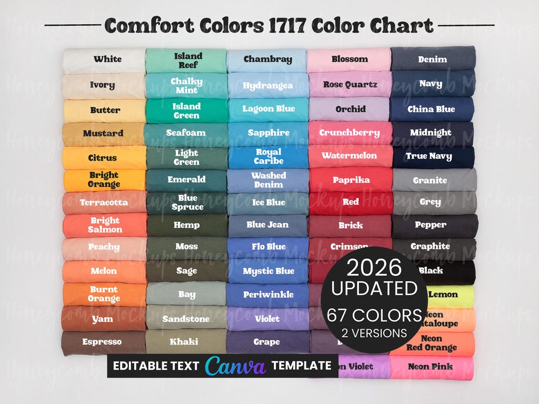 Comfort Colors 1717 Color Chart Mockup, Editable Canva CC1717 Template ...