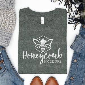 Heather Forest 3001 Mockup, Bella Canvas Mockup, Heather Forest Shirt Mockup, Folded 3001 Mockup, 3001 Winter Mockup, Christmas 3001 Mockup