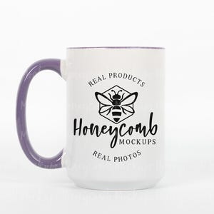 15oz Purple Accent Mug Mockup, 15 oz Purple Two-Tone Mug Mockup, 15oz Purple Handle and Inside Mug Mockup, Printify Purple Accent Mug Mockup