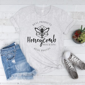 Ash Bella Canvas 3001 Mockup, Ash 3001 Summer Flat Lay, Real Ash BC3001 Shirt Mockup, Bella Canvas Ash Flat Lay Mockup, 3001 Ash Mockup