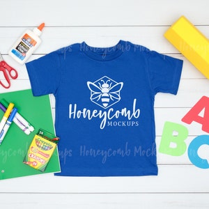 Bella Canvas True Royal 3001T Mockup, Toddler Mockup, Kids Blue Shirt Mockup, Back To School Mockup, School Shirt Mockup, Kids School Mockup