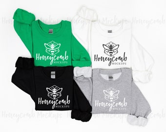 Gildan 18000 Mockup, Group Mockup 18000, Gildan Sweatshirt Mockup, Folded Sweatshirt Mockup, St Patricks Day Mockup, Multiple Shirts Mockup